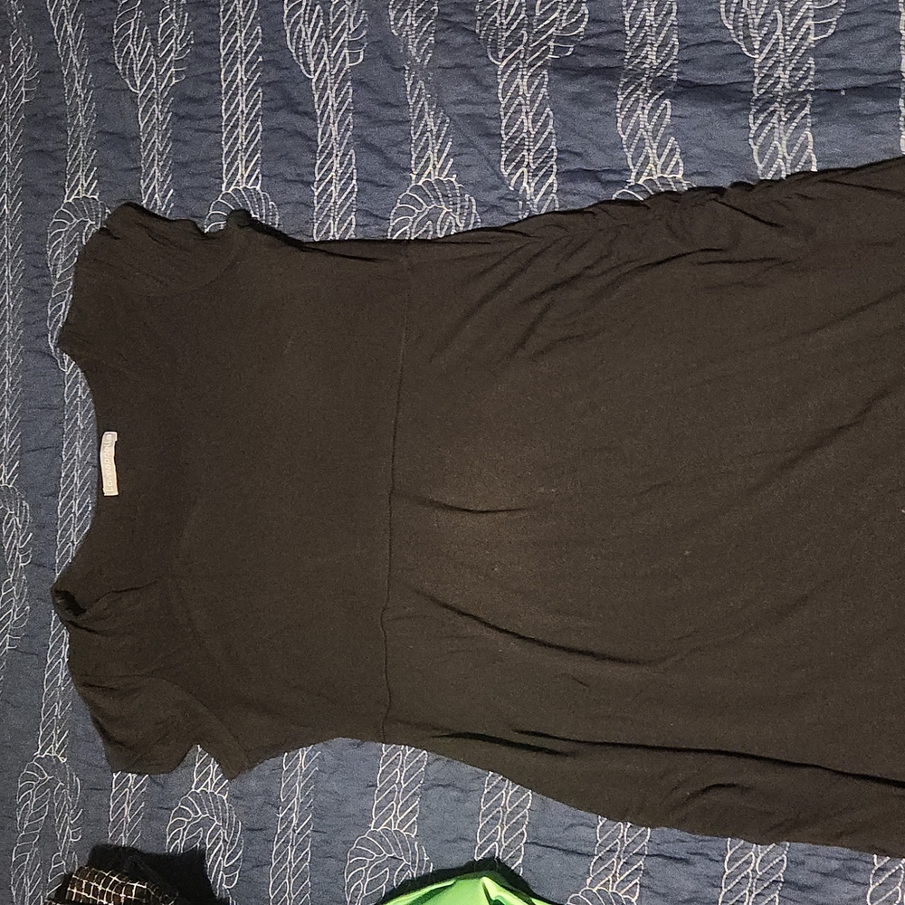 Black cotton maternity dress with ruched sides